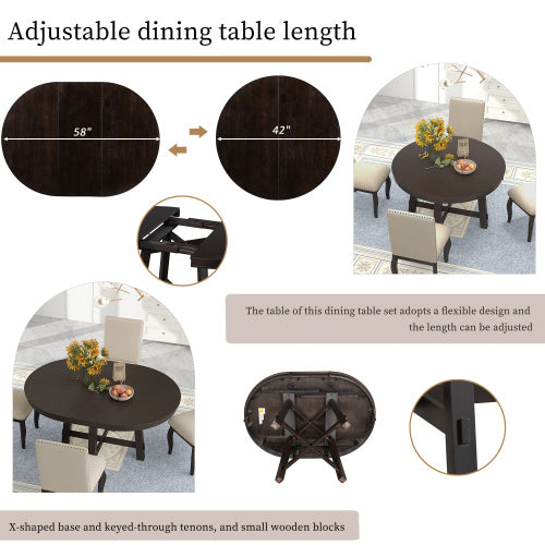 5-piece Farmhouse Wooden Dining Table Set - Sluxe Global