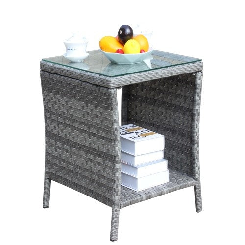 Outdoor Patio Furniture 1 Coffee Table With Clear Tempered Glass - Sluxe Global