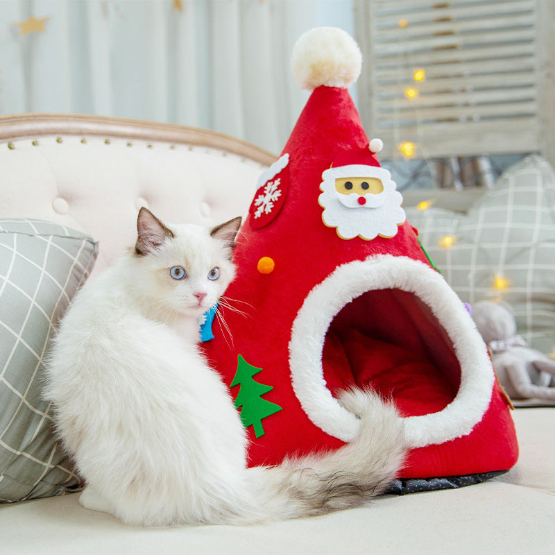 Autumn And Winter Warm Cat Nest Christmas Hat Shape Sponge - Sluxe Global