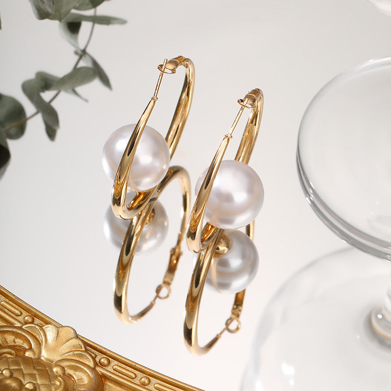 Simple Pearl And Circle Earrings Fashion - Sluxe Fashions