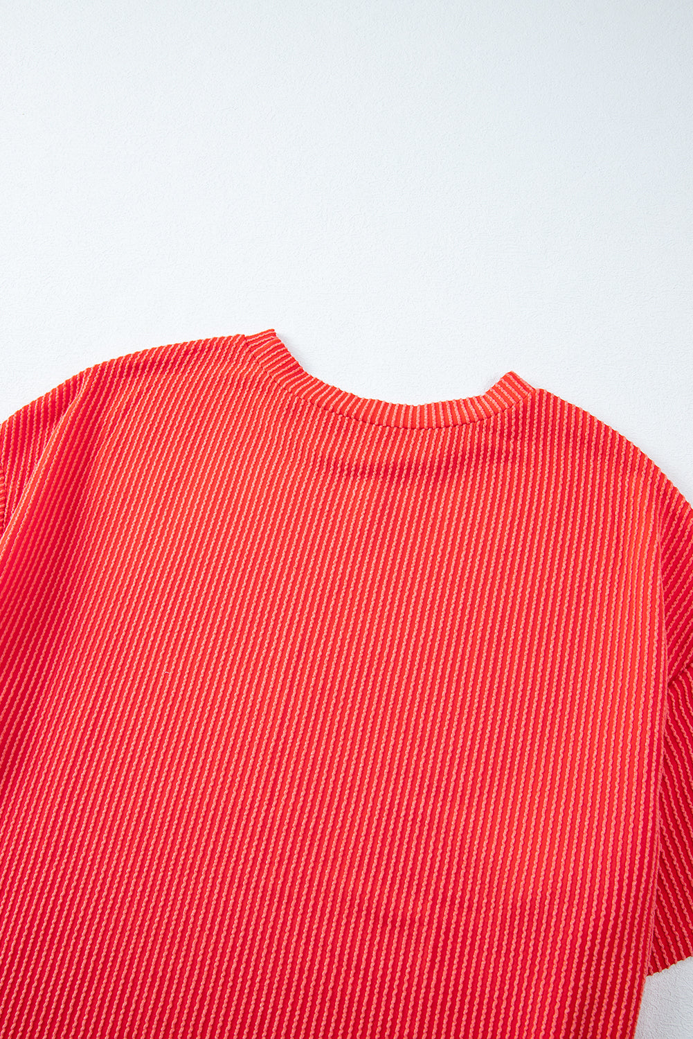 Orange Ribbed Textured Loose Fit Tee & Shorts Set - Sluxe Fashions