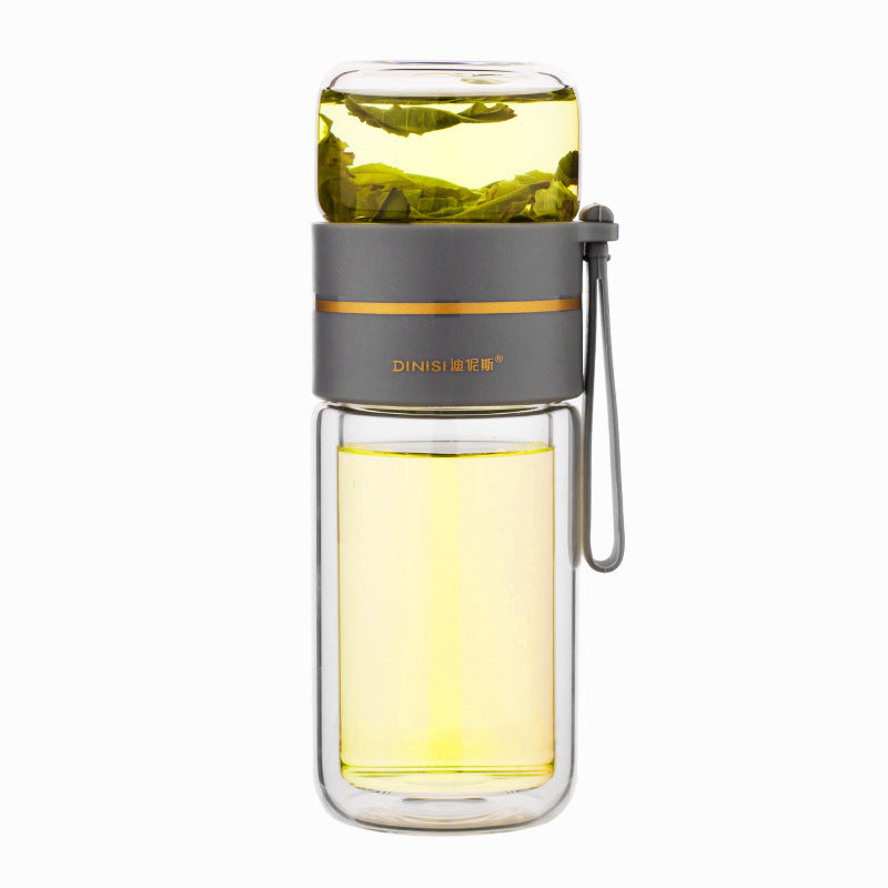 Glass Water Bottle With Tea Infuser Filter Tea Separation Double Wall Glass Bottle Leakproof Water Bottle - Sluxe Fashions