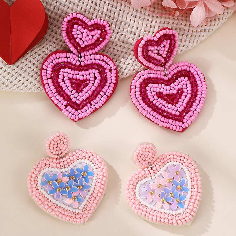 Fashion Valentine's Day Bead Doppel Herz Earrings Creative - Sluxe Fashions