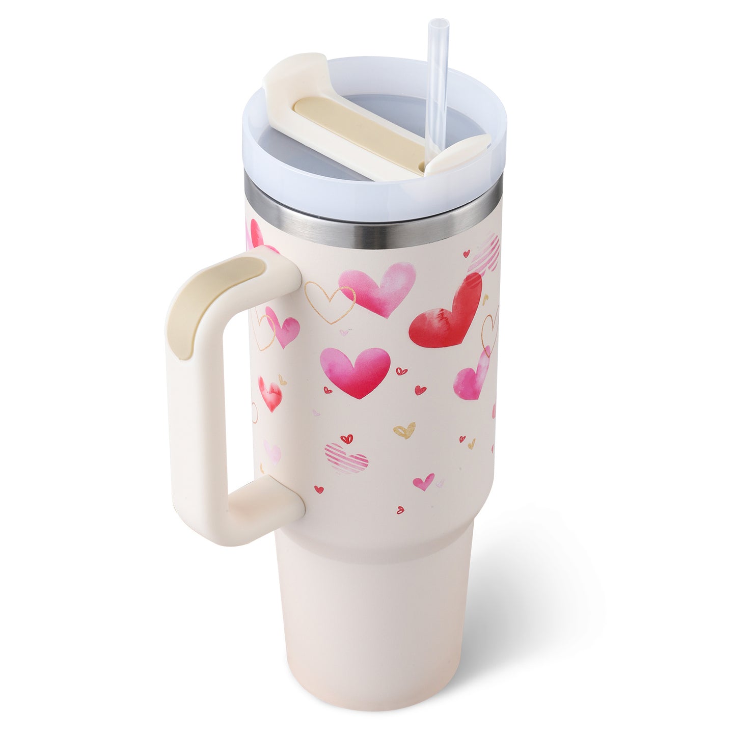 40 Oz Tumbler With Handle Straw Insulated, Stainless Steel Spill Proof Vacuum Coffee Cup Tumbler With Lid Tapered Mug Gifts For Valentine Lover Suitable For Car Gym Office Travel - Sluxe Fashions