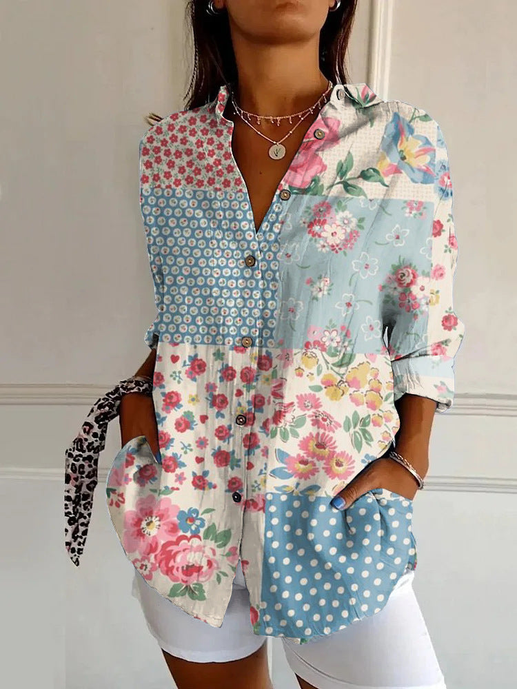 New Women's Long Sleeved Shirt For Summer Fashion, 3D Printed Shirt With Floral Pattern - Sluxe Global