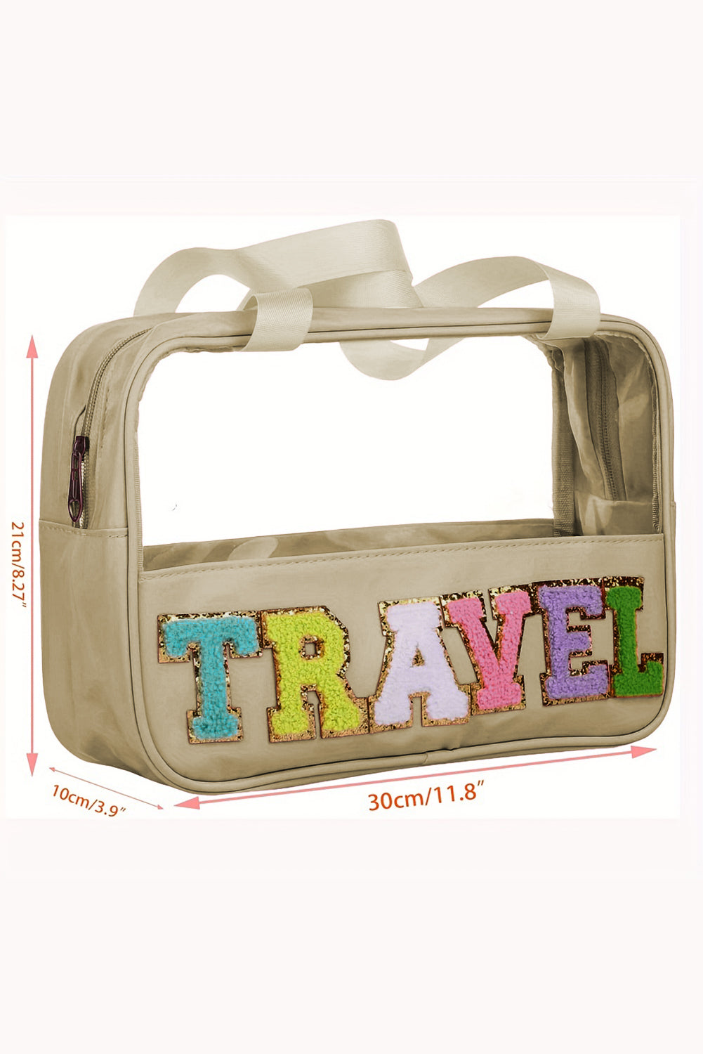 Black TRAVEL Chenille Letter Clear PVC Makeup Bag - Sluxe Fashions