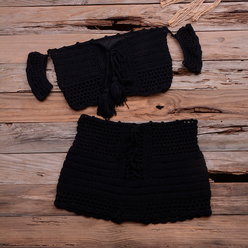 European and American hot style six-color beach bikini suit women's knitted swimwear crochet bohemian bra - Sluxe Fashions