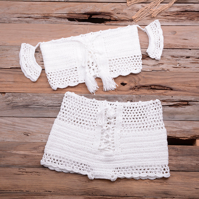 European and American hot style six-color beach bikini suit women's knitted swimwear crochet bohemian bra - Sluxe Fashions