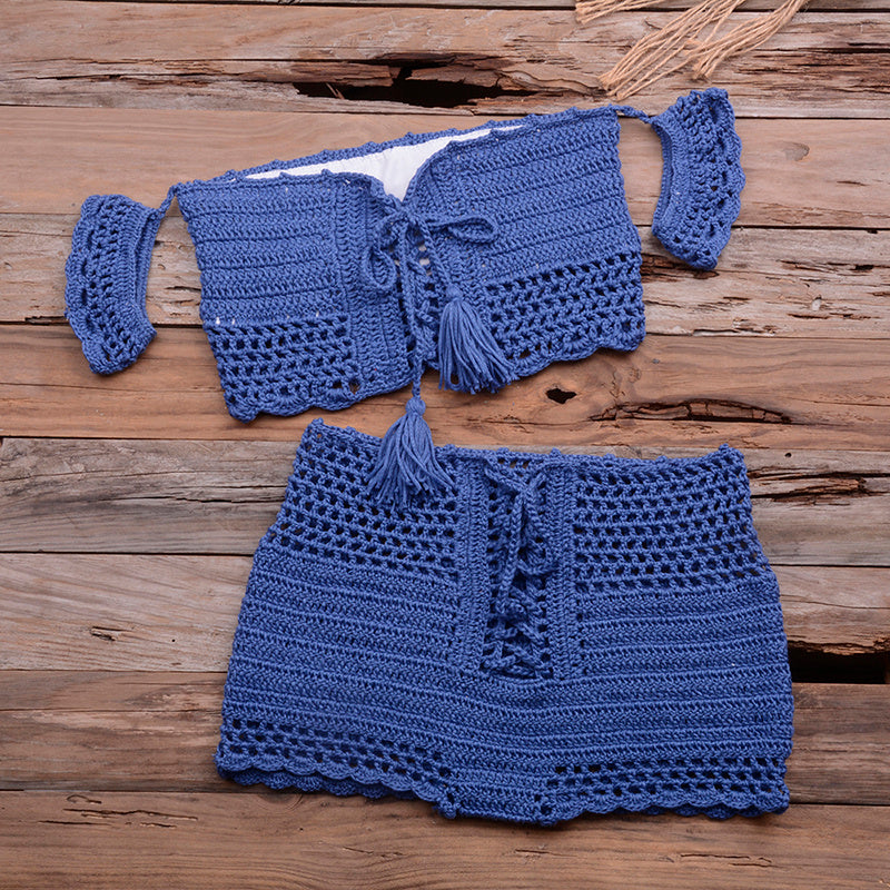 European and American hot style six-color beach bikini suit women's knitted swimwear crochet bohemian bra - Sluxe Fashions