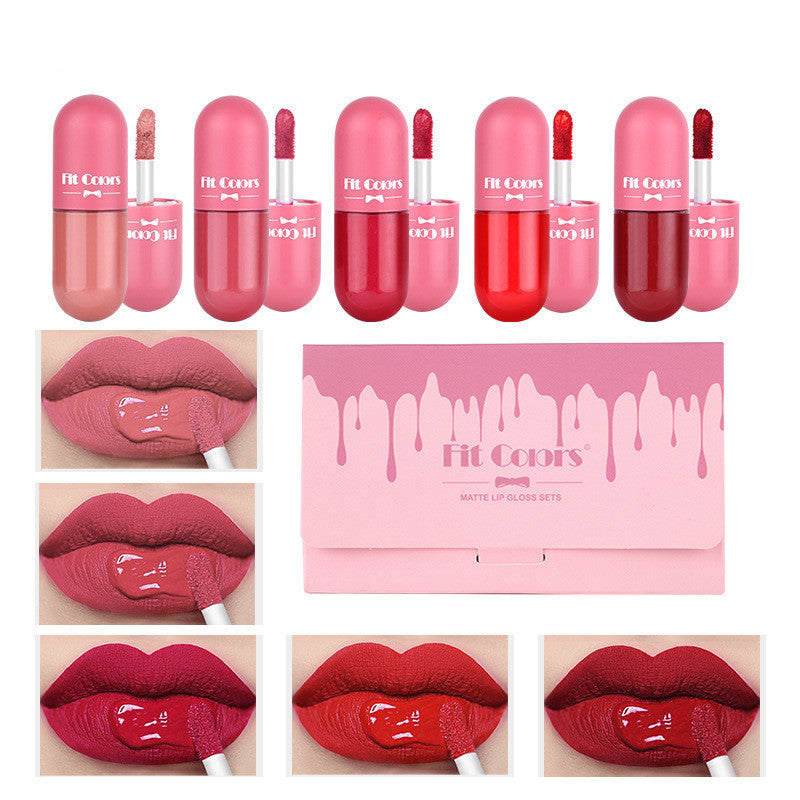 Mini Capsule Lip Color 5 Color Case Velvet Matte Non Staining Cup Color - Sluxe Fashions