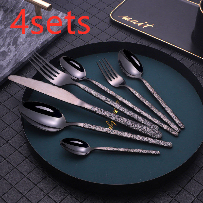 Embossed Textured Handle Steak Cutlery Western Cutlery - Sluxe Fashions