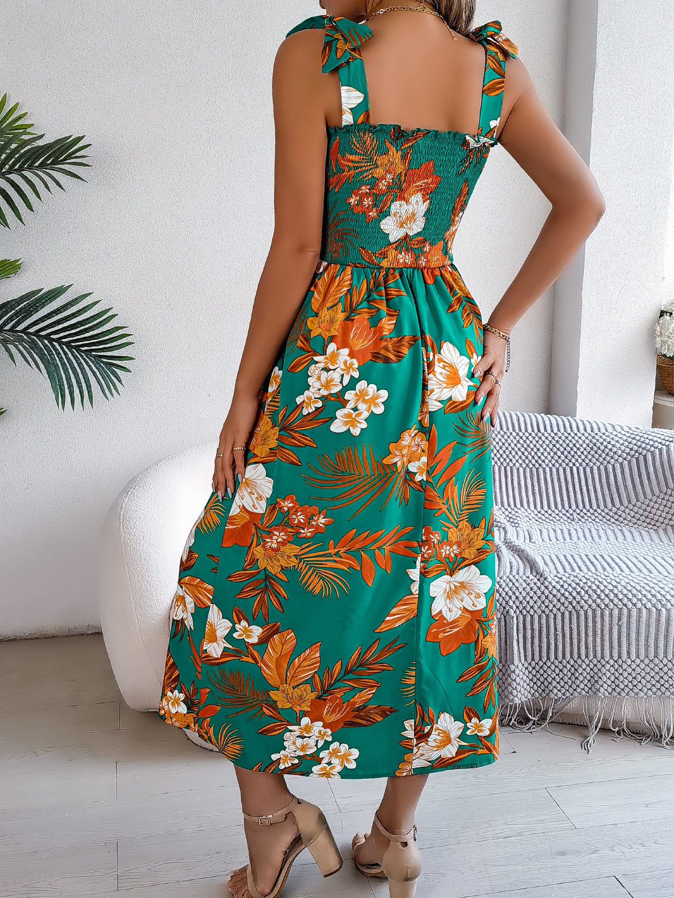 Flowers Print Suspender Corset Dress Ins Fashion Holiday Beach Long Dresses Summer Clothing For Women - Sluxe Fashions