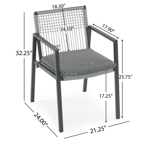 Outdoor Dining Chair Set Of 2, Aluminum Rope , Outdoor Armchair Seating For Patio Backyard Poolside Balcony, Cushion Included - Sluxe Global