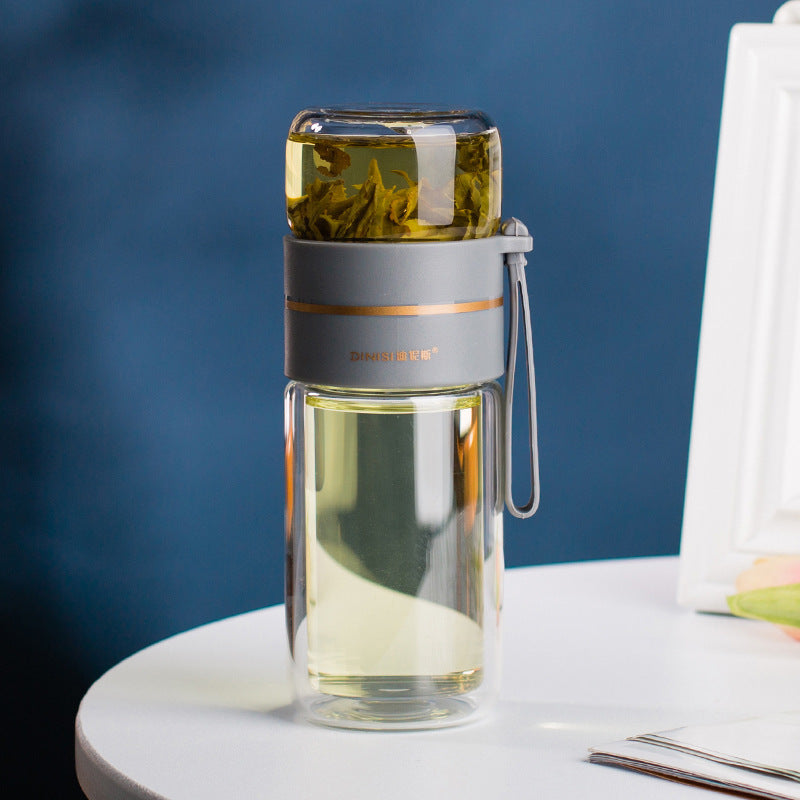 Glass Water Bottle With Tea Infuser Filter Tea Separation Double Wall Glass Bottle Leakproof Water Bottle - Sluxe Fashions