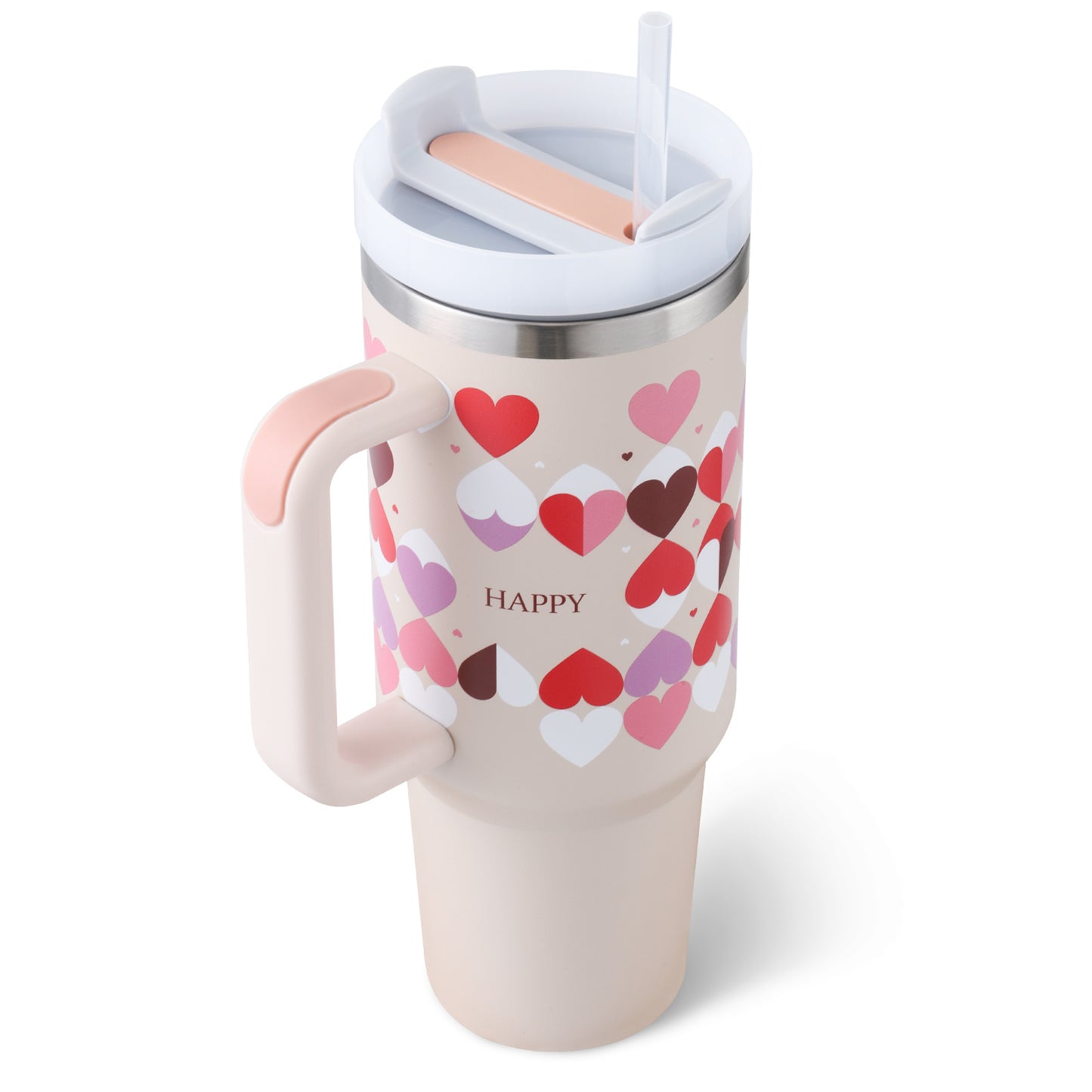 40 Oz Tumbler With Handle Straw Insulated, Stainless Steel Spill Proof Vacuum Coffee Cup Tumbler With Lid Tapered Mug Gifts For Valentine Lover Suitable For Car Gym Office Travel - Sluxe Fashions
