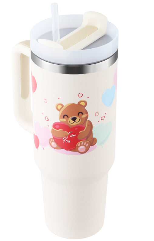 40 Oz Tumbler With Handle Straw Insulated, Stainless Steel Spill Proof Vacuum Coffee Cup Tumbler With Lid Tapered Mug Gifts For Valentine Lover Suitable For Car Gym Office Travel - Sluxe Fashions