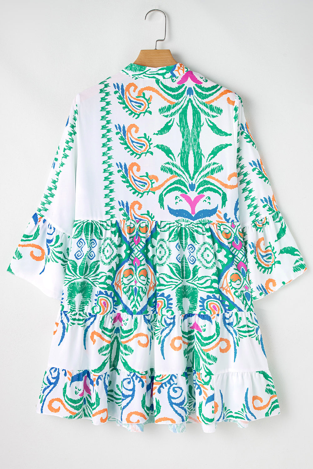 White Ethnic Print Boho Button Tiered Mini Dress - Sluxe Fashions