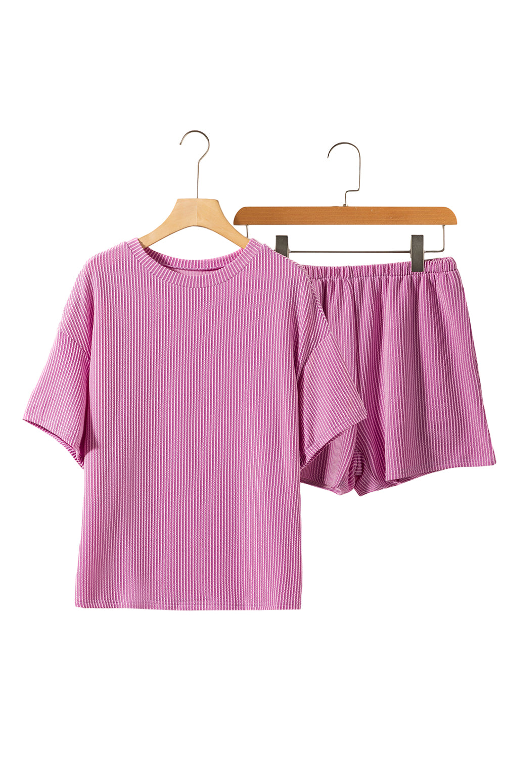 Orange Ribbed Textured Loose Fit Tee & Shorts Set - Sluxe Fashions