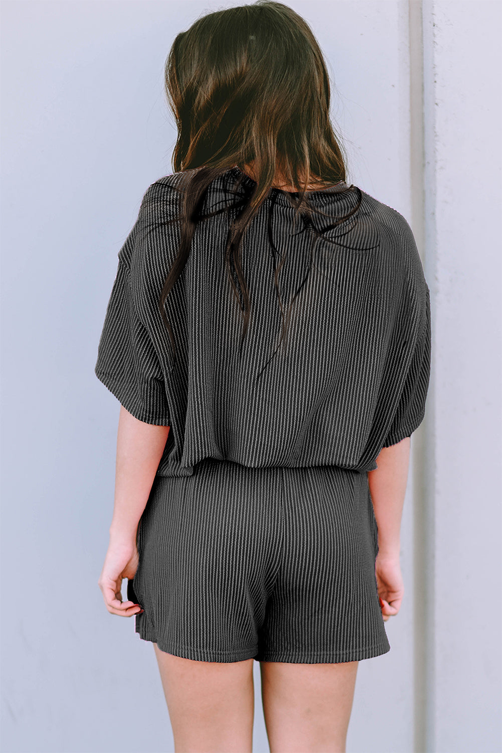 Orange Ribbed Textured Loose Fit Tee & Shorts Set - Sluxe Fashions