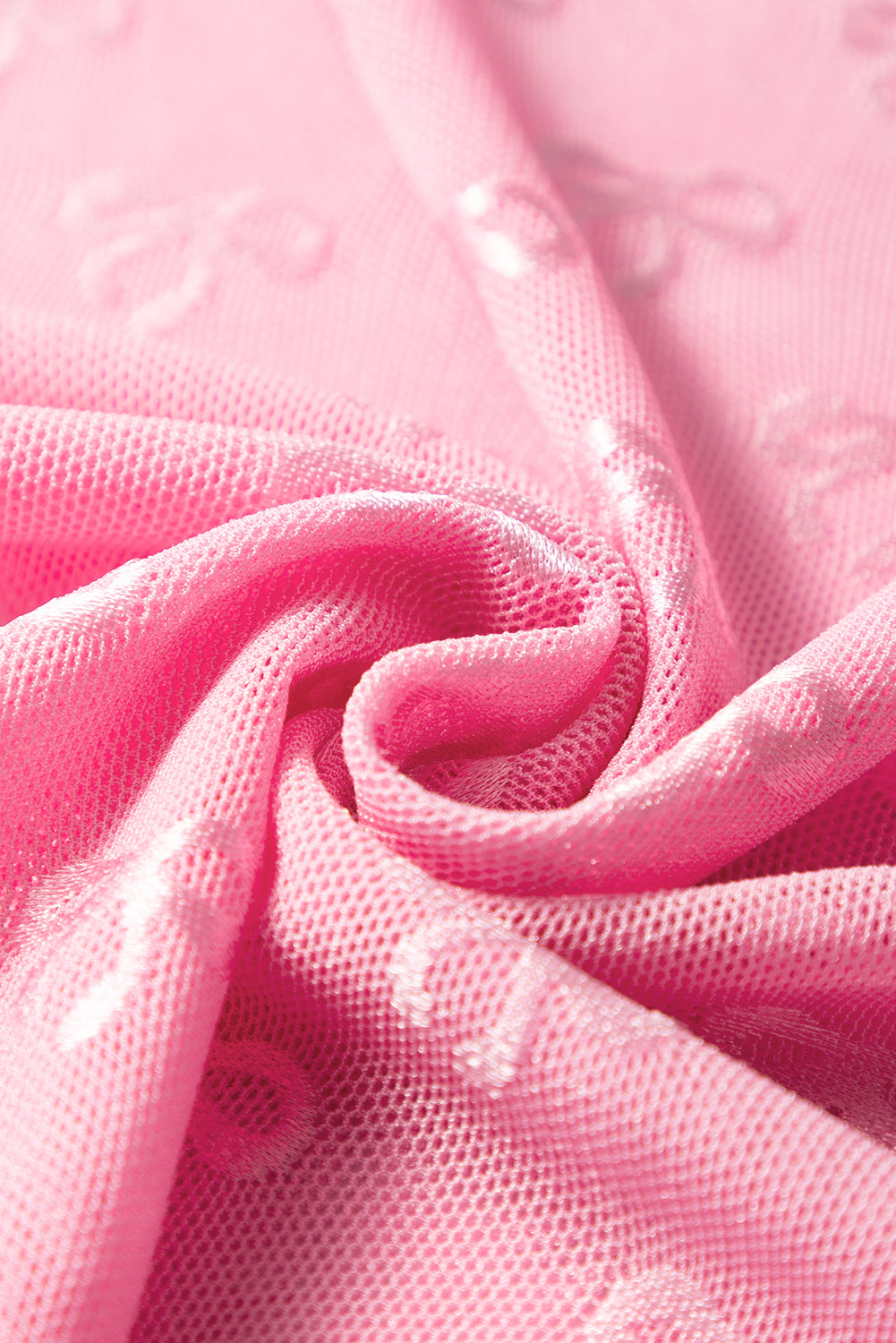 Pink Bow Pattern Long Sleeve Slim Fit Mesh Top - Sluxe Fashions