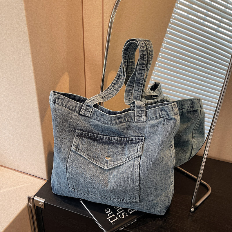 Denim Shoulder Bag Large Capacity Shopping Bag Tote Bag - Sluxe Fashions