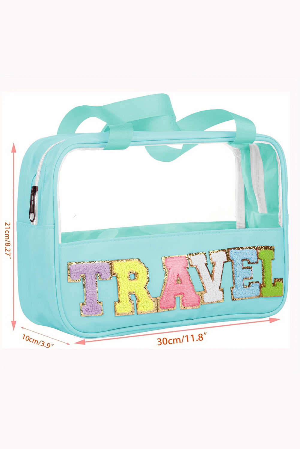 Black TRAVEL Chenille Letter Clear PVC Makeup Bag - Sluxe Fashions