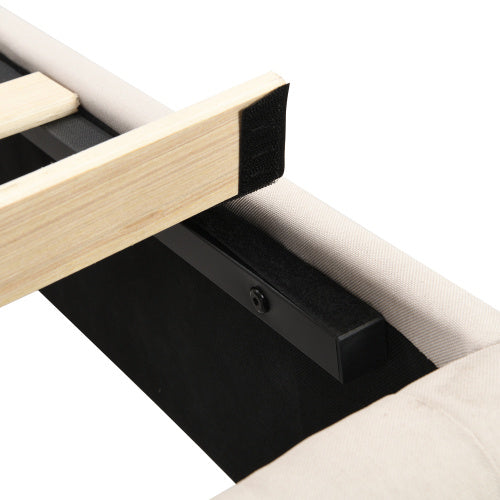 Upholstered Bed,Double Bed-4ft6 135x190cm ,With Slatted Frame And Headboard, Button Upholstery, Rivet Upholstery, Wooden Legs, Linen, Beige