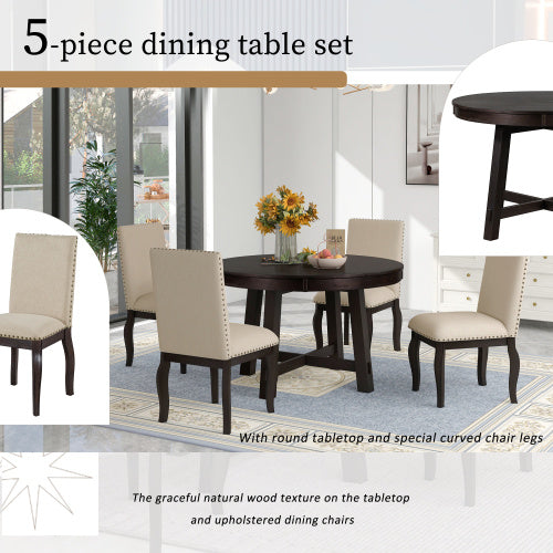 5-piece Farmhouse Wooden Dining Table Set - Sluxe Global
