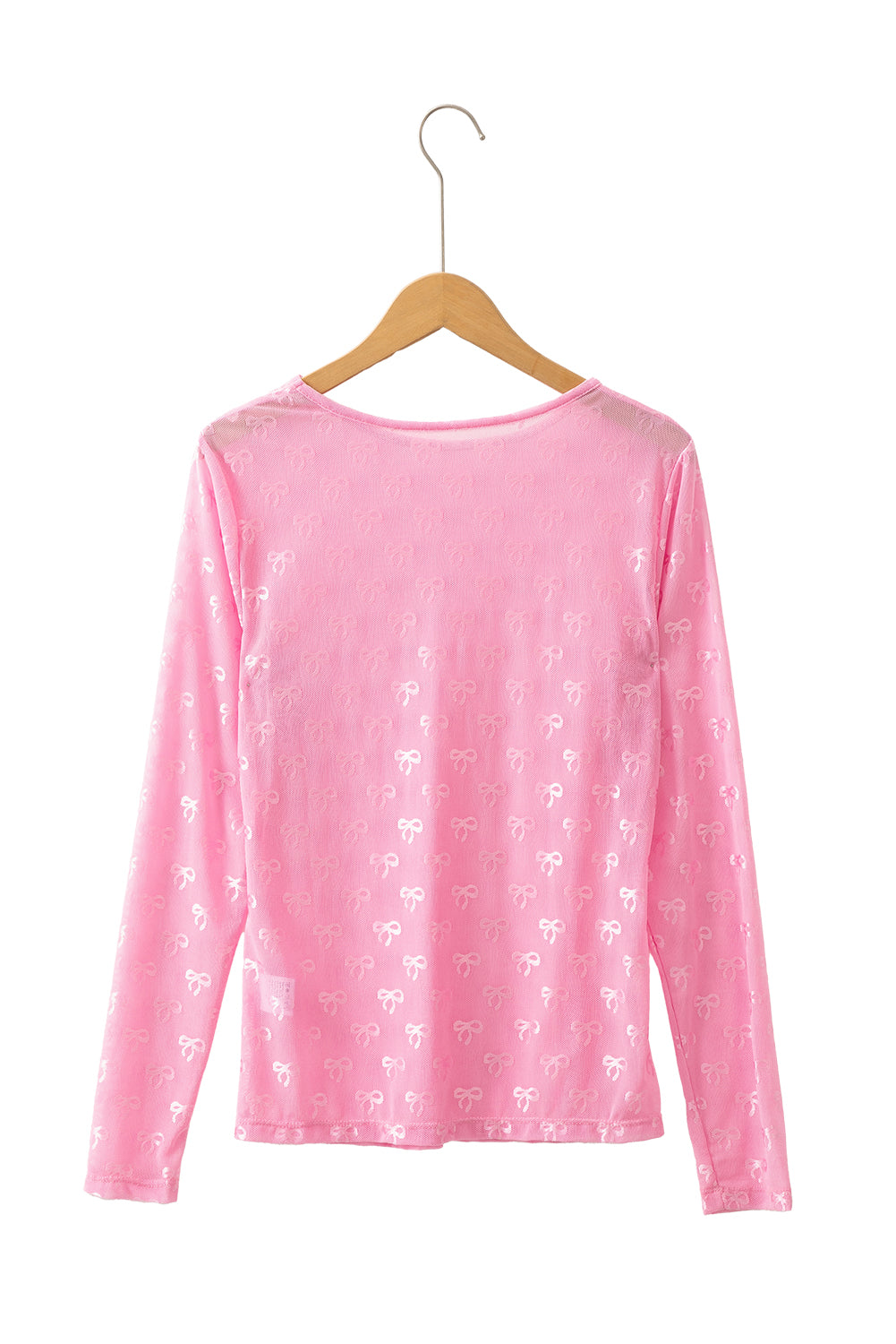 Pink Bow Pattern Long Sleeve Slim Fit Mesh Top - Sluxe Fashions