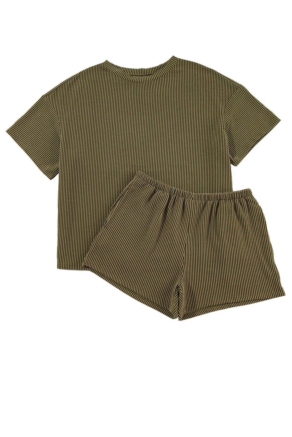 Orange Ribbed Textured Loose Fit Tee & Shorts Set - Sluxe Fashions
