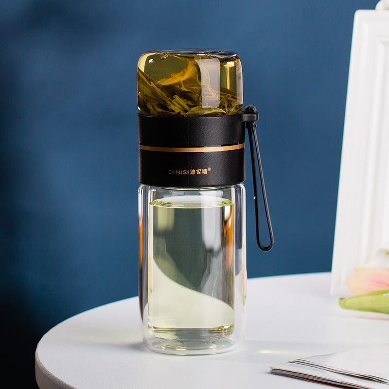 Glass Water Bottle With Tea Infuser Filter Tea Separation Double Wall Glass Bottle Leakproof Water Bottle - Sluxe Fashions