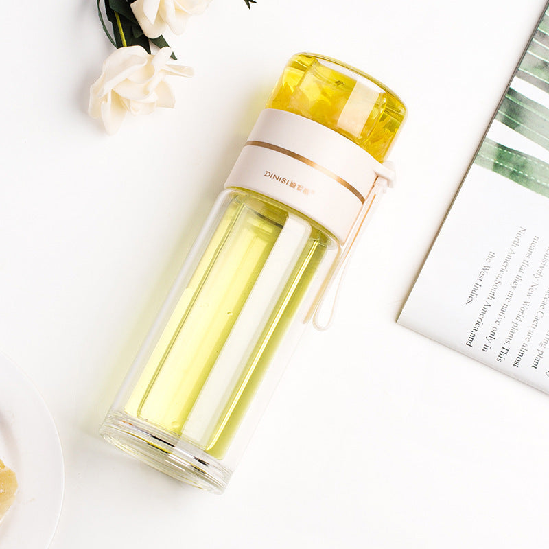Glass Water Bottle With Tea Infuser Filter Tea Separation Double Wall Glass Bottle Leakproof Water Bottle - Sluxe Fashions