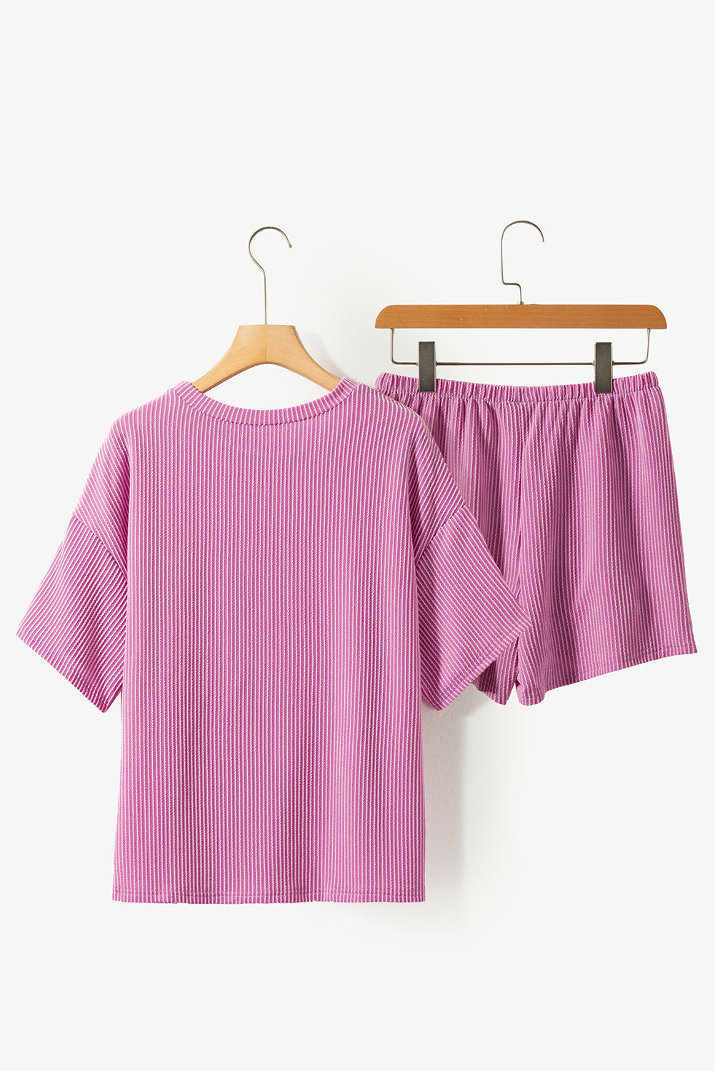 Orange Ribbed Textured Loose Fit Tee & Shorts Set - Sluxe Fashions