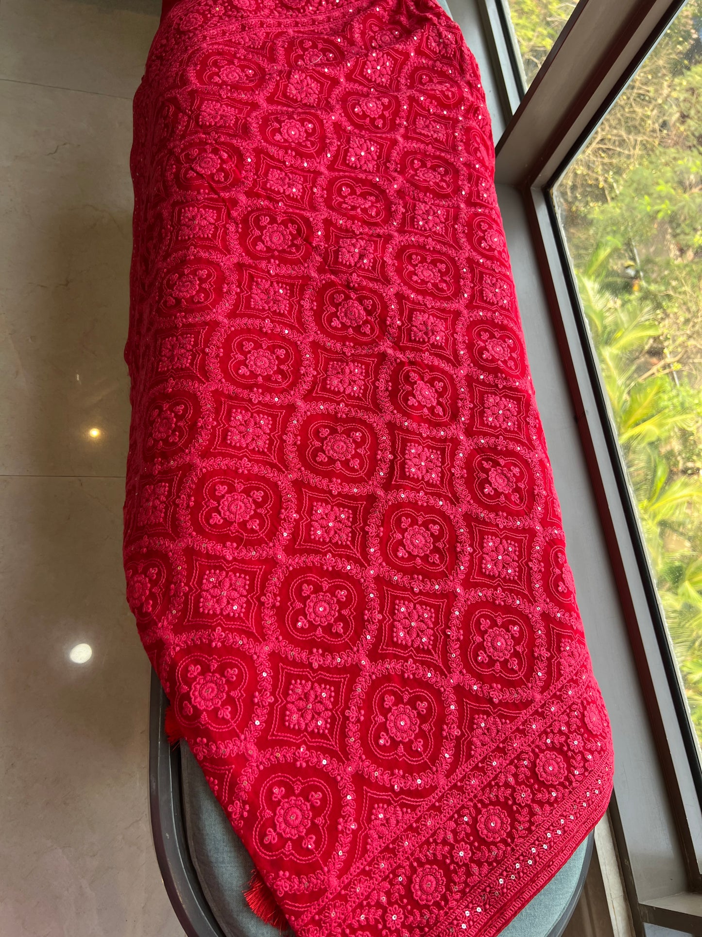 Red Saree Chikankari saree Indian sari blouse - Sluxe Fashions