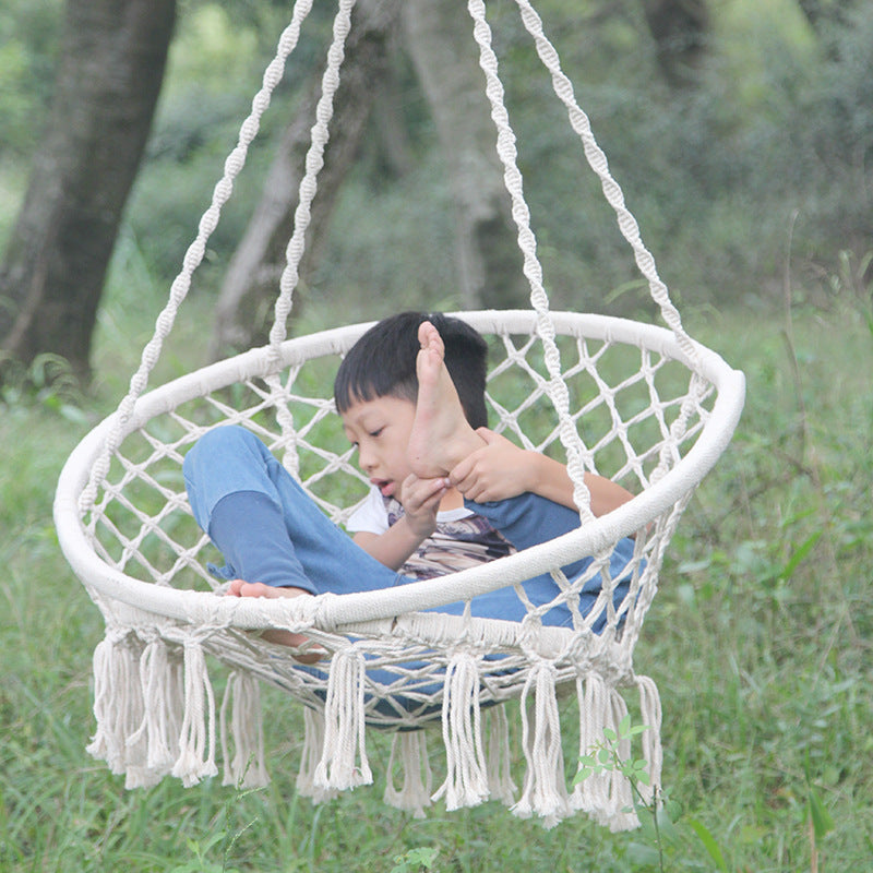 Nordic Style Round Hammock Outdoor Indoor Dormitory Bedroom Hanging Chair For Child Adult Swinging Single Safety Hammock - Sluxe Global