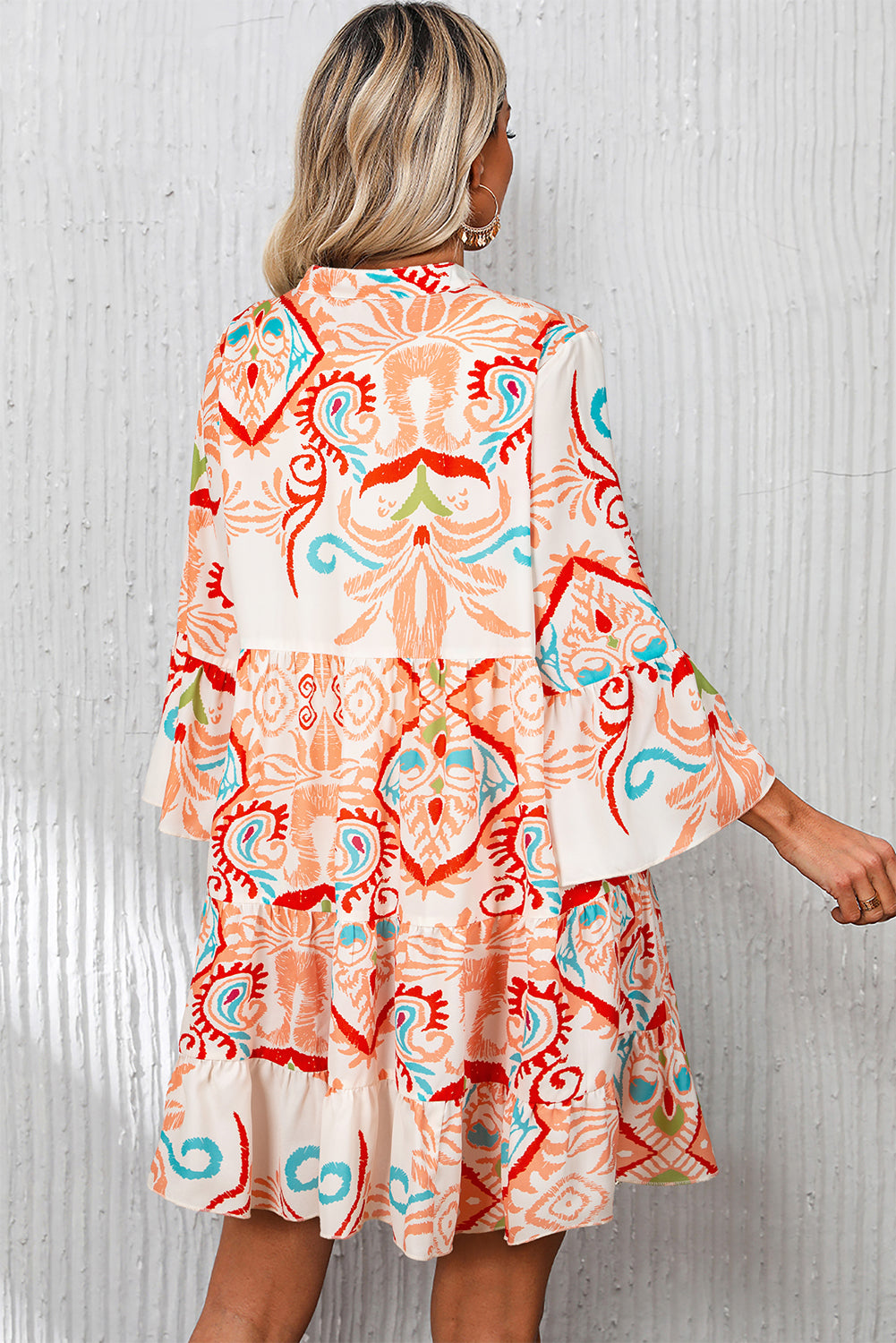 White Ethnic Print Boho Button Tiered Mini Dress - Sluxe Fashions