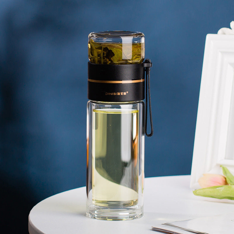 Glass Water Bottle With Tea Infuser Filter Tea Separation Double Wall Glass Bottle Leakproof Water Bottle - Sluxe Fashions