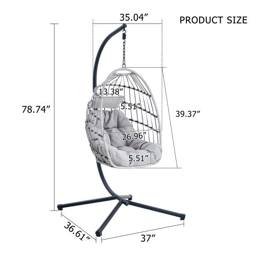 GRHeavy-Duty Iron Hanging Chair With Wicker Weave Single Person Swing For Indoor Outdoor Gray - Sluxe Global