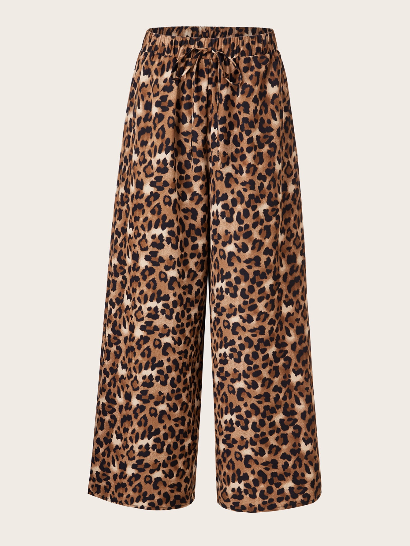 Women's Plus Size Leopard Print Wide Leg Pants - Elastic Waist, Loose Fit Casual Straight Leg Trousers For Spring Summer Fall, Lightweight Polyester Blend, Perfect For Beach Or Outdoor Outings - Sluxe Global