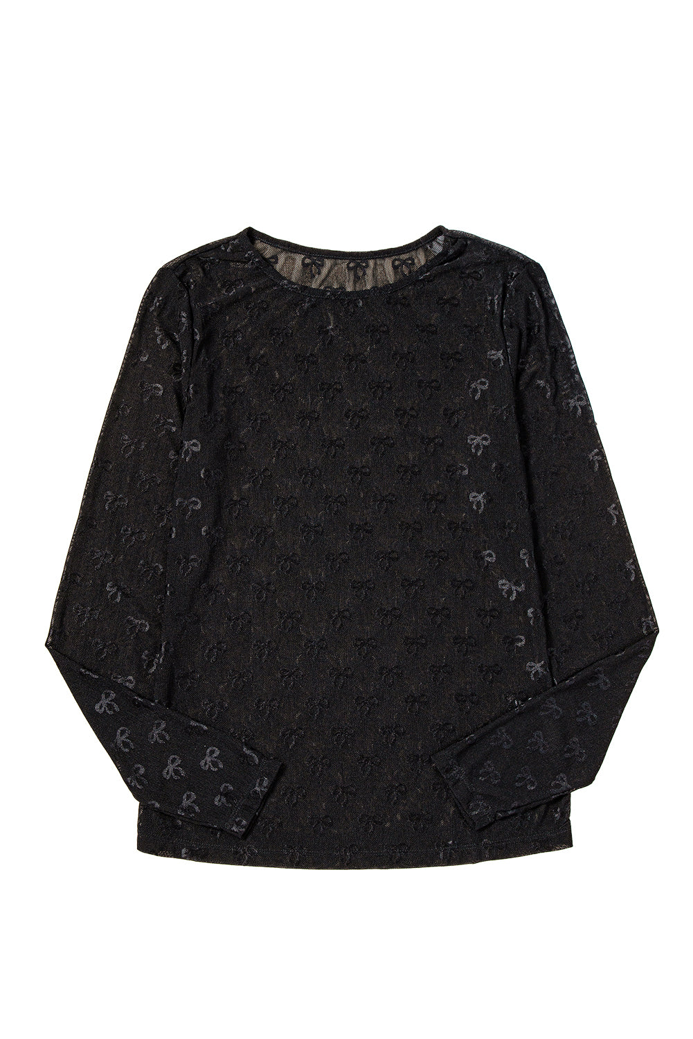 Pink Bow Pattern Long Sleeve Slim Fit Mesh Top - Sluxe Fashions