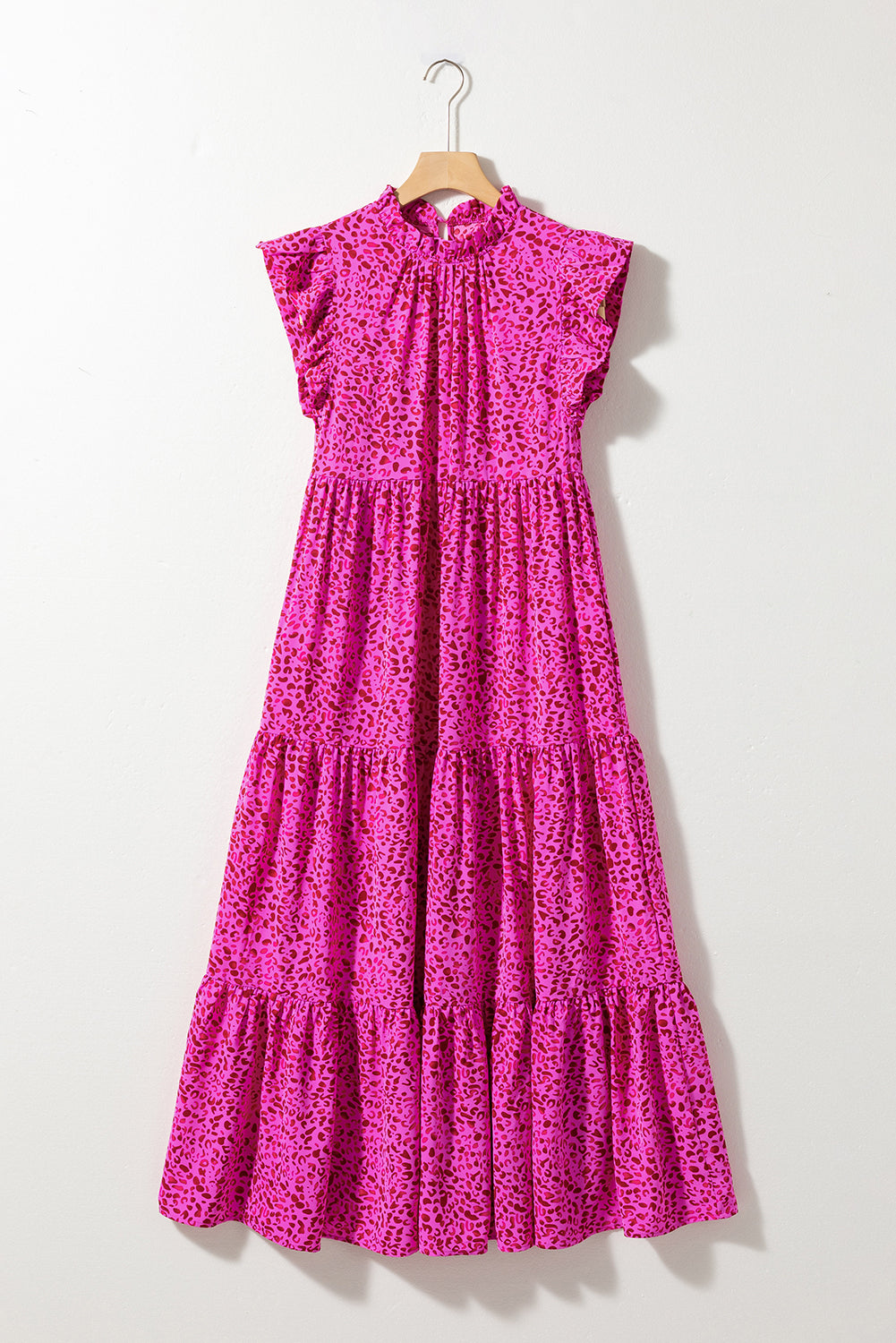 Rose Red Leopard Print Ruffle Sleeveless Maxi Dress - Sluxe Fashions