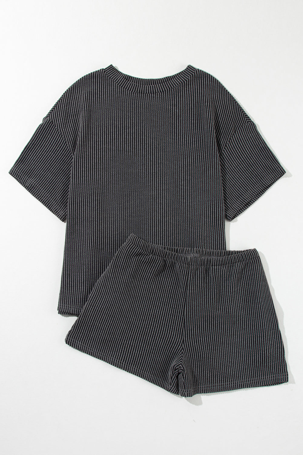 Orange Ribbed Textured Loose Fit Tee & Shorts Set - Sluxe Fashions