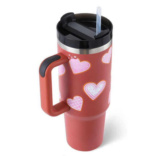 40 Oz Tumbler With Handle Straw Insulated, Stainless Steel Spill Proof Vacuum Coffee Cup Tumbler With Lid Tapered Mug Gifts For Valentine Lover Suitable For Car Gym Office Travel - Sluxe Fashions