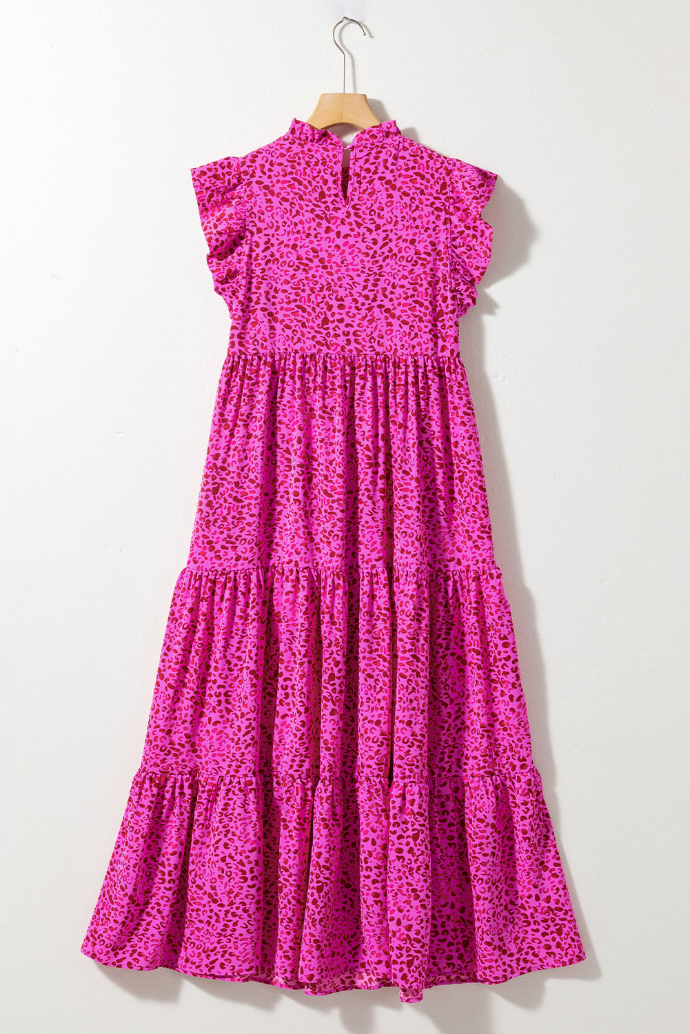 Rose Red Leopard Print Ruffle Sleeveless Maxi Dress - Sluxe Fashions
