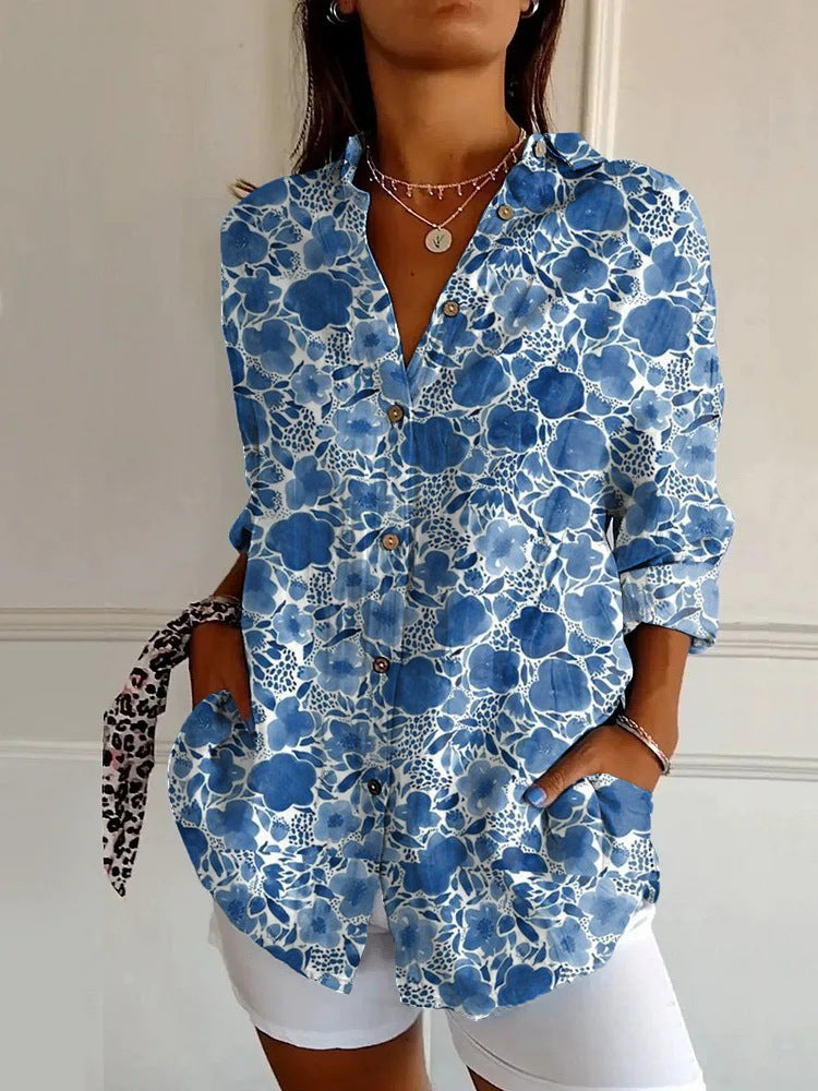 New Women's Long Sleeved Shirt For Summer Fashion, 3D Printed Shirt With Floral Pattern - Sluxe Global