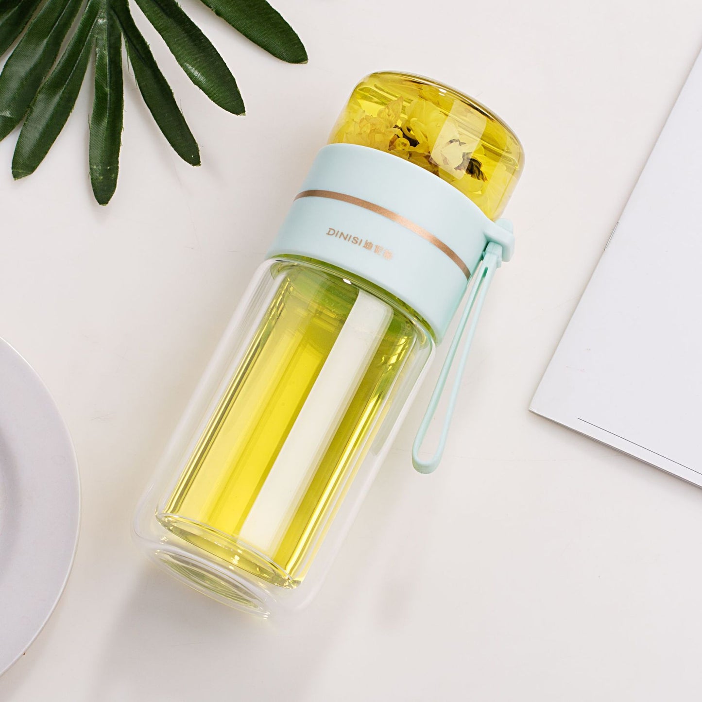 Glass Water Bottle With Tea Infuser Filter Tea Separation Double Wall Glass Bottle Leakproof Water Bottle - Sluxe Fashions