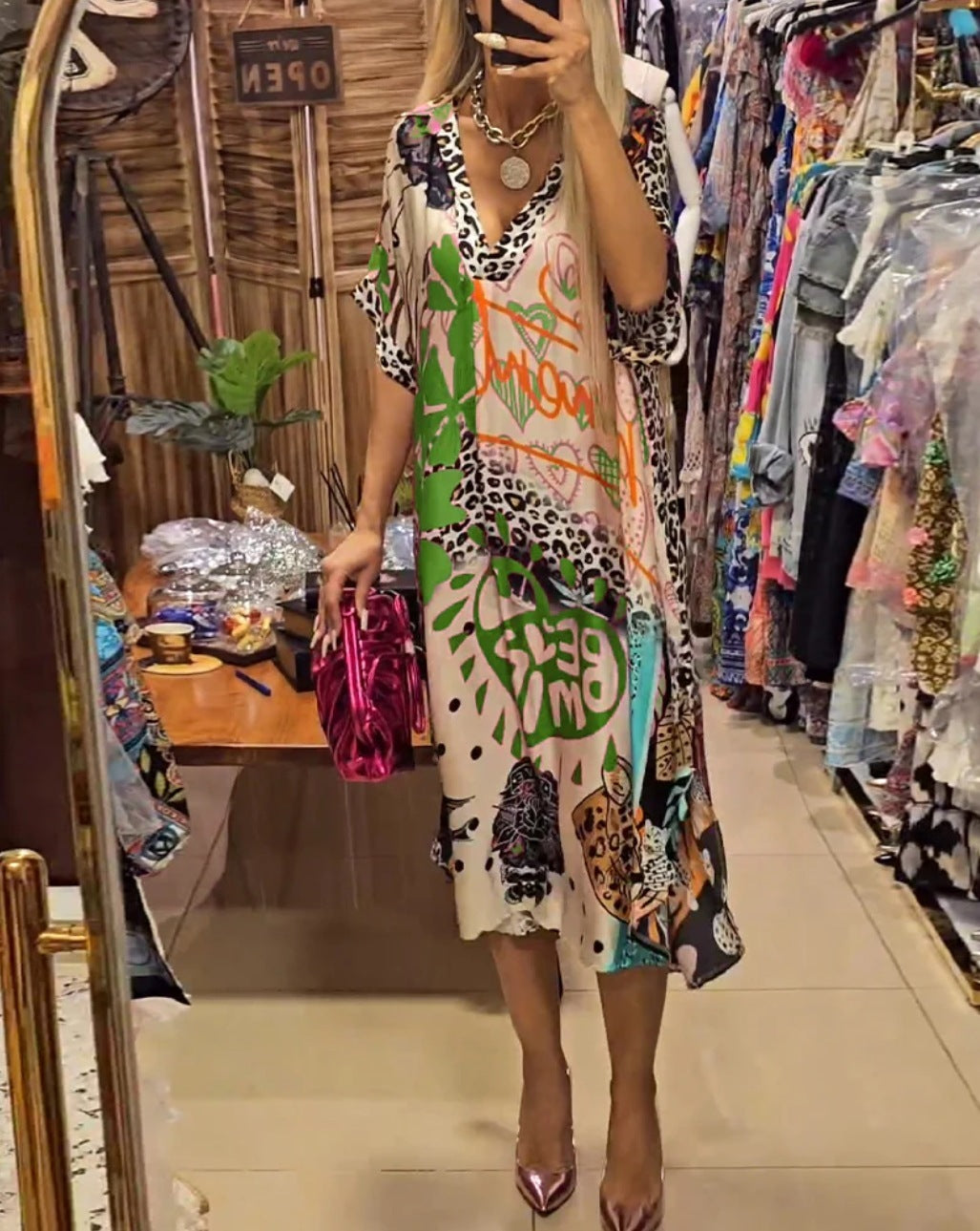 Color Printing Deep V Dress Women - Sluxe Global