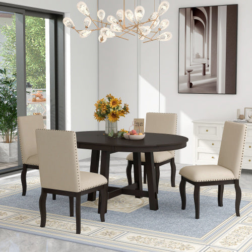 5-piece Farmhouse Wooden Dining Table Set - Sluxe Global