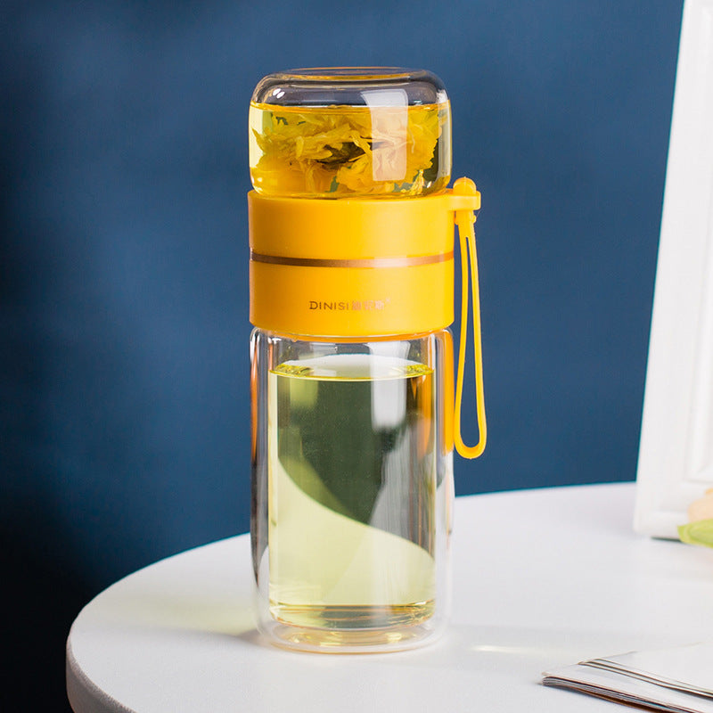 Glass Water Bottle With Tea Infuser Filter Tea Separation Double Wall Glass Bottle Leakproof Water Bottle - Sluxe Fashions