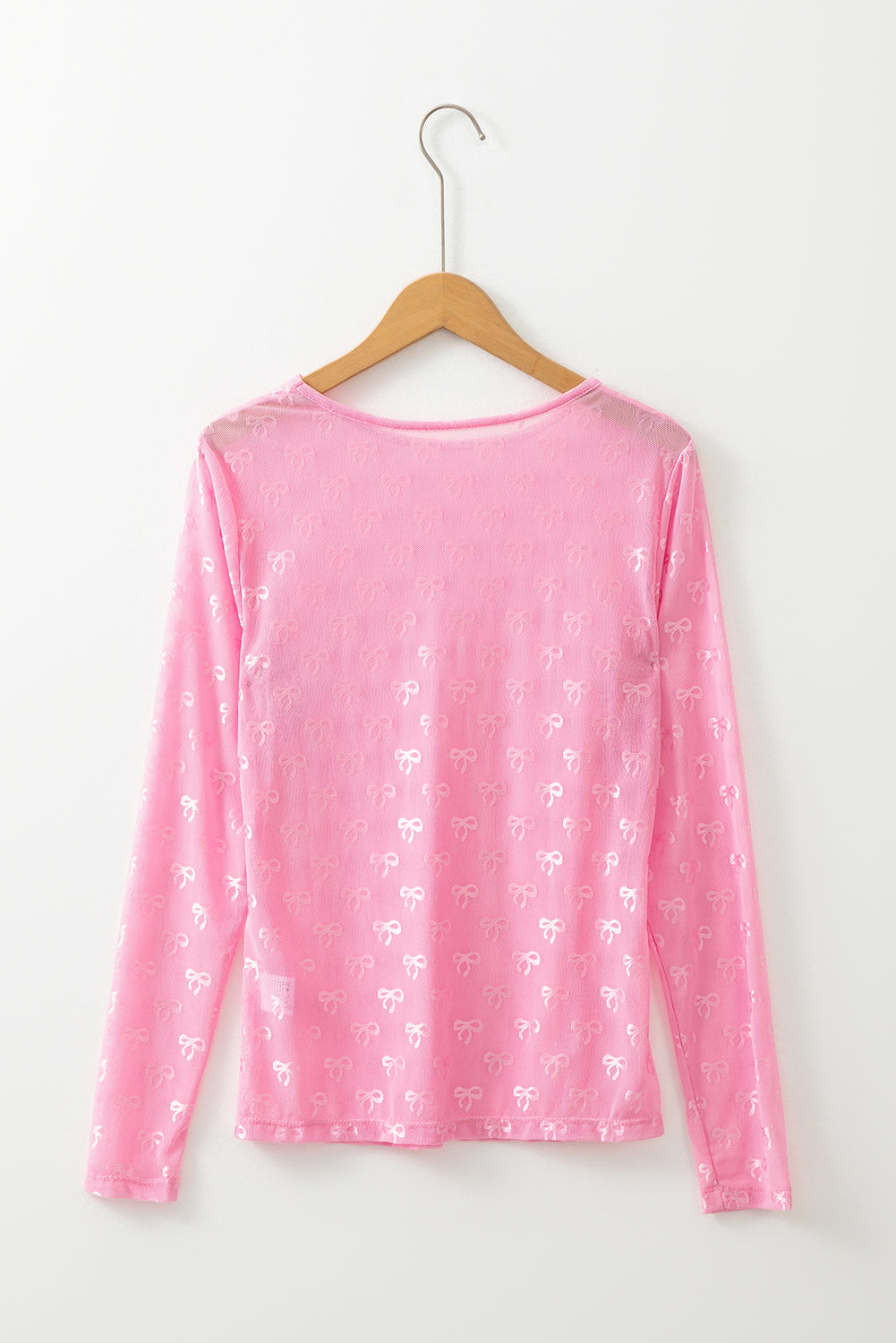 Pink Bow Pattern Long Sleeve Slim Fit Mesh Top - Sluxe Fashions